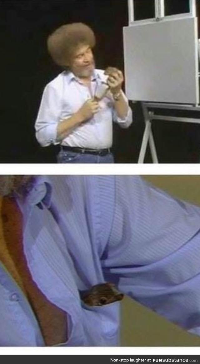 Whenever you need a giggle, remember when Bob Ross put a squirrel in his shirt pocket