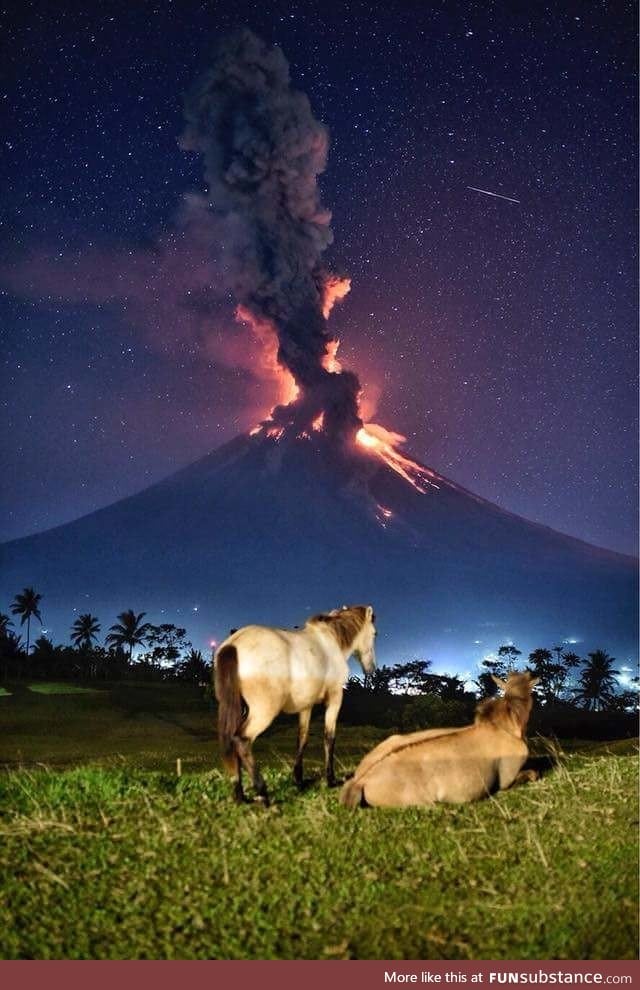 January 23, just before 5AM. Mt. Mayon explodes as seen from Camalig, Albay, Philippines