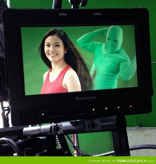 Green ninjas help shampoo commercial actresses do their hair swing