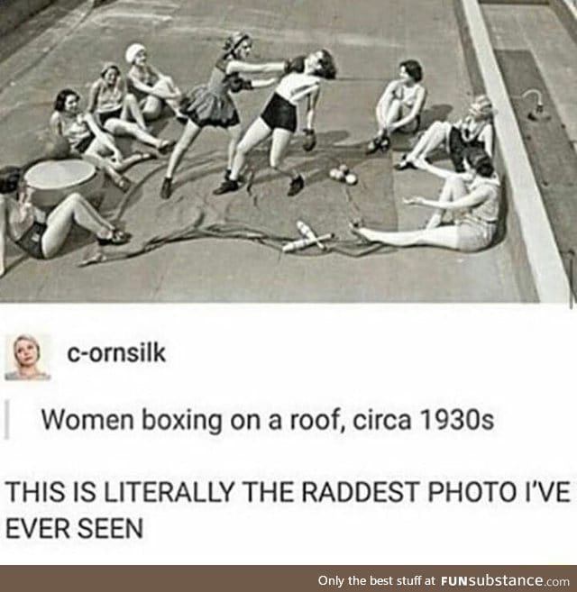 Women boxing on a roof
