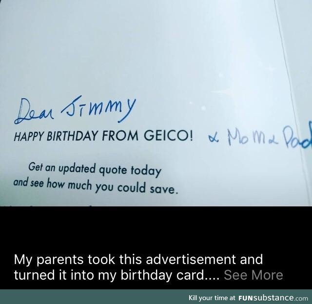 Happy Birthday Card From Mom, Dad and Geico
