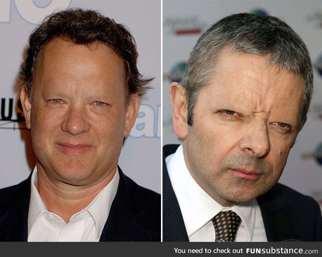 Tom Hanks and Rowan Atkinson without eyebrows