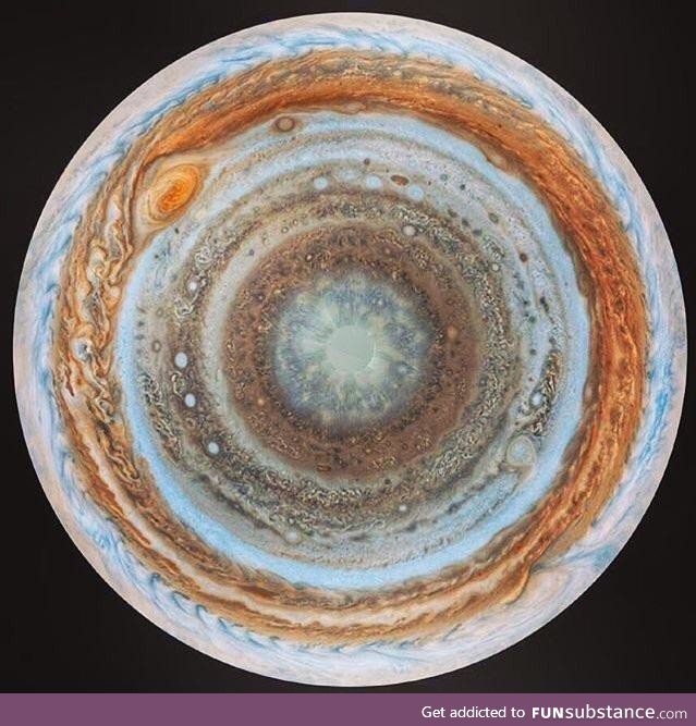 Jupiter viewed from its South Pole