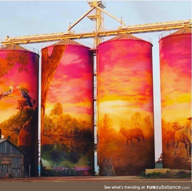 Painted grain silos in Australia