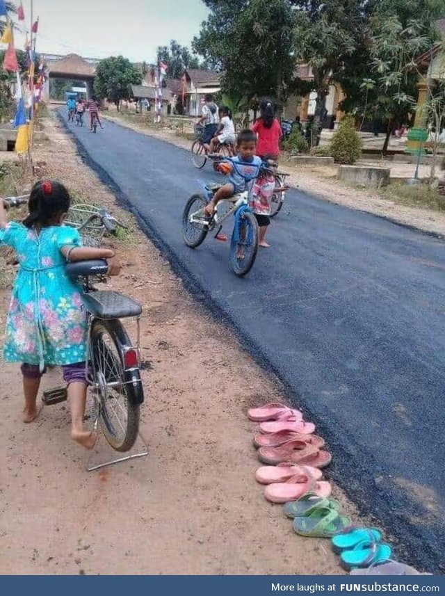 They are so happy, that they don't want to step on it with sandals