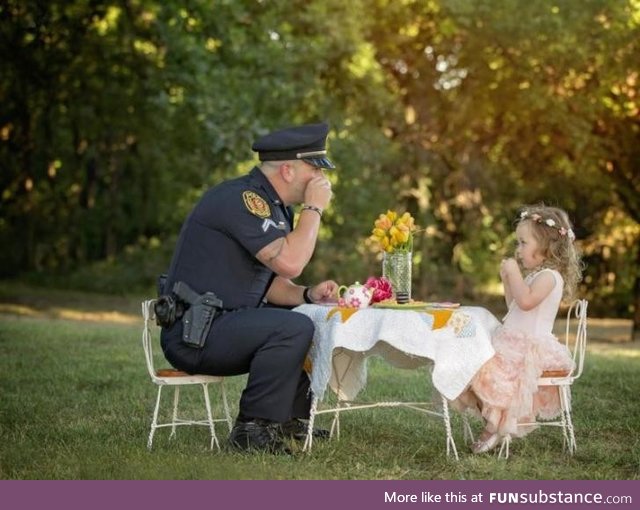 2 year old hosts a tea party for police officer who saved her life