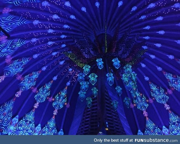 The inside of the Chill Out Dome at a Psychedelic Music Festival