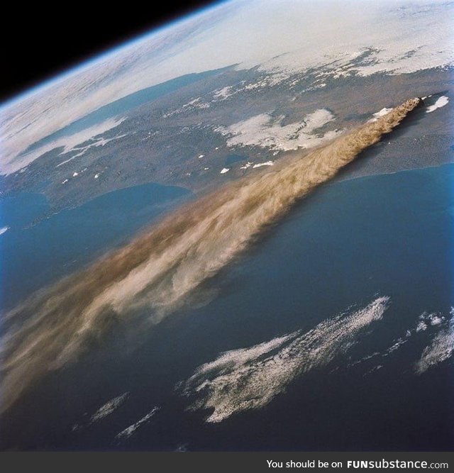 A volcanic eruption as seen from space