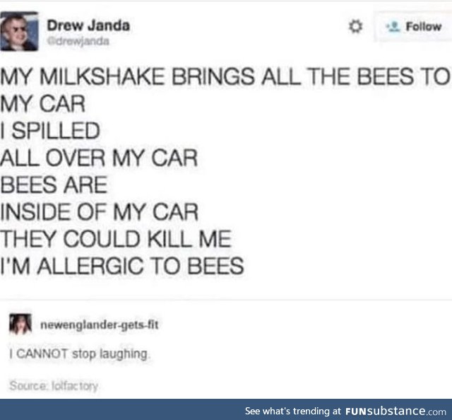 Milkshake brings all the bees to the car