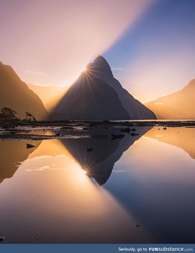 Stunning sight at the Fiordland National Park, New Zealand. Autumn, 2018