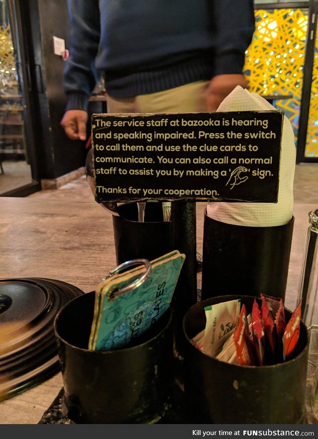 A restaurant that employs hearing and speaking impaired