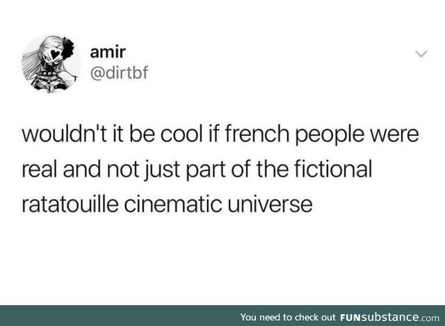 If I could travel to a fictional location, I would go to France from Ratatouille