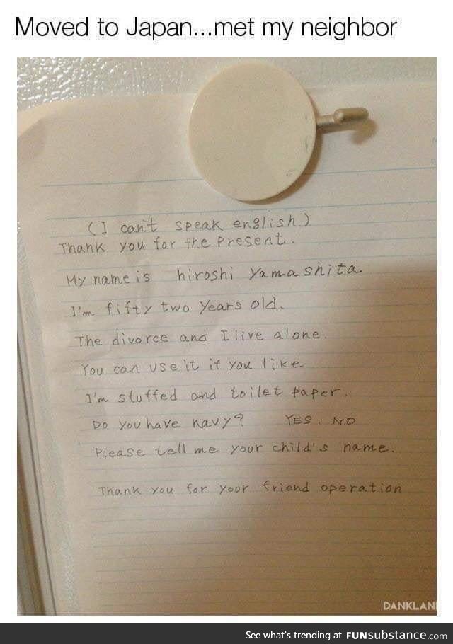 This Japanese neighbor's note