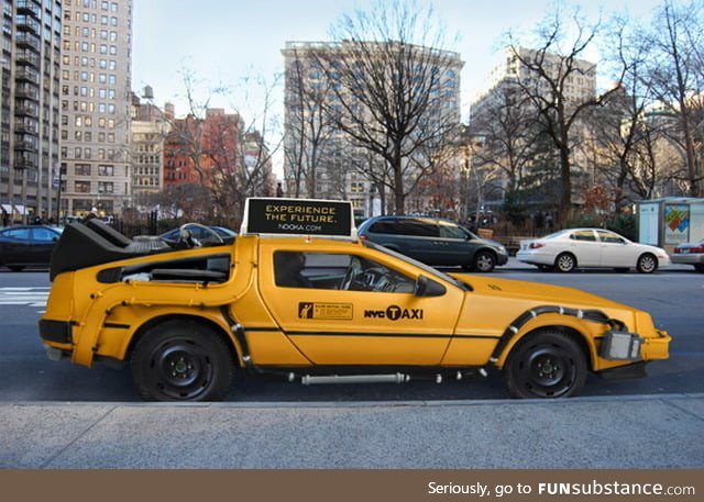 New York City taxi cab driver transform a DeLorean into a taxi inspired by the DeLorean