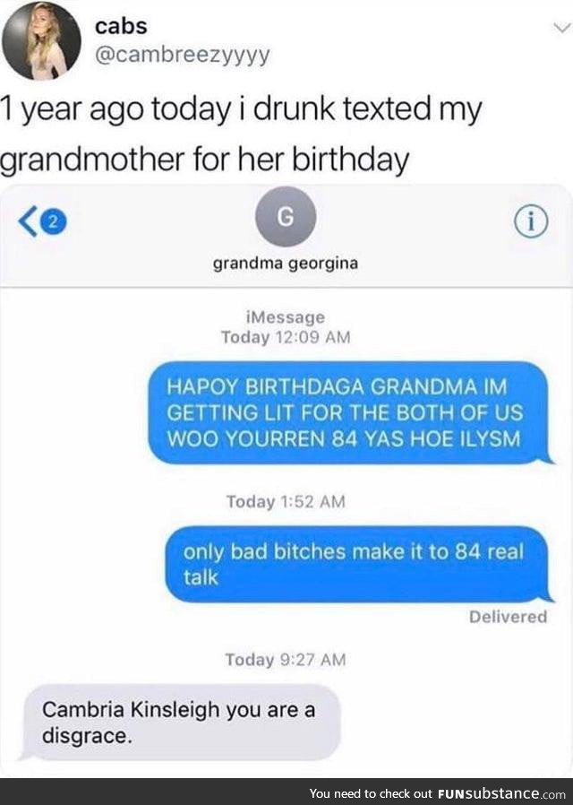 Drunk text to grandmother