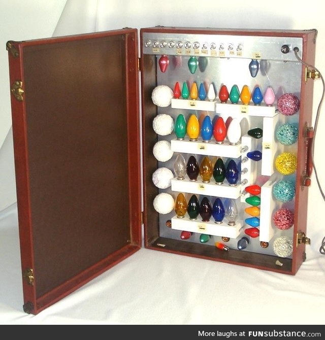 A Christmas light salesman's suitcase