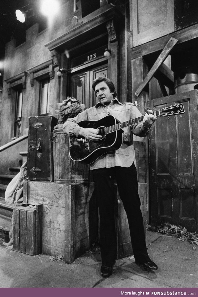 Johnny Cash singing to the first homeless Muppet, circa 1977