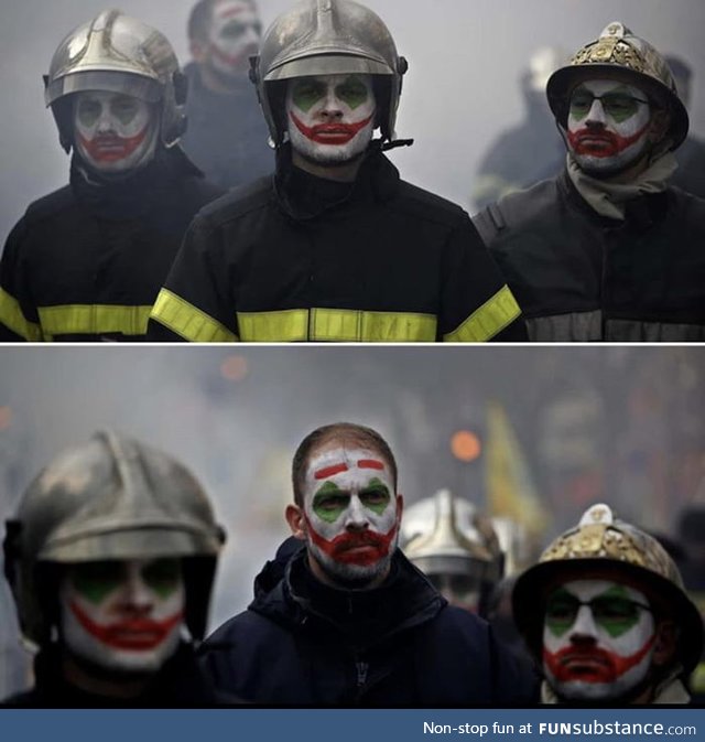 French Firefighters in the streets of Paris protesting against the government's