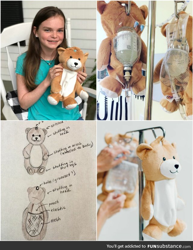 Ella Casano, a 12 y/o girl overcame her fear of IV bags with a simple and cheerful