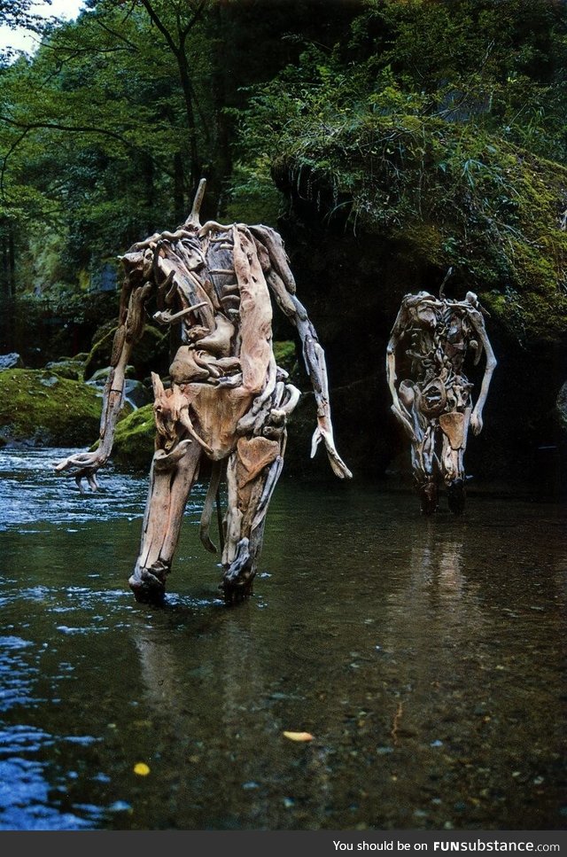 Haunting driftwood sculptures by japanese artist nagato iwasaki