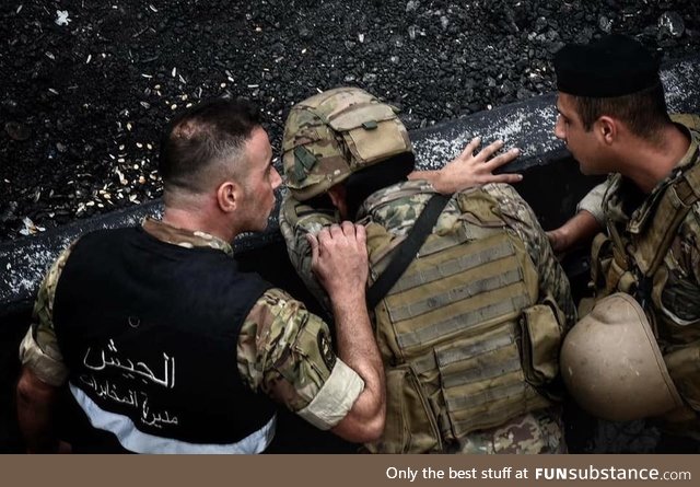 A Lebanese soldier crying after being forced to attack peacful protesters