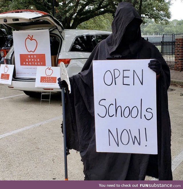 Grim Reaper protesting to open scools in Houston