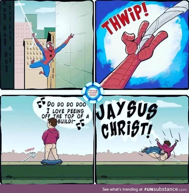 My question is, why would you pee of the top of a building in the first place?.