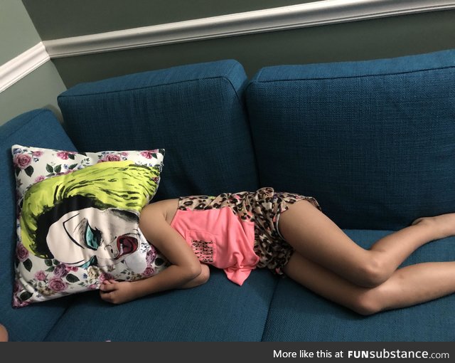 My daughter was having a tantrum, and hid her face with under a pillow. The results were