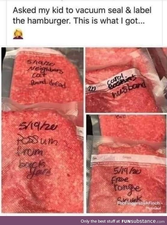 I asked my kid to vacuum seal & label the hamburger