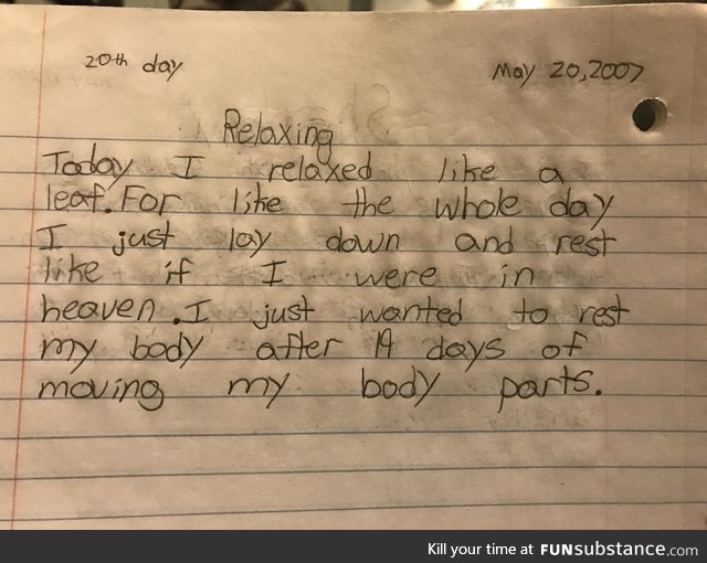 Month-long vacations can be a lot for a kid. Here's my entry for Day 20: