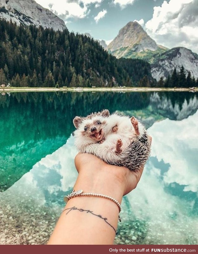 A cute boy and a lake