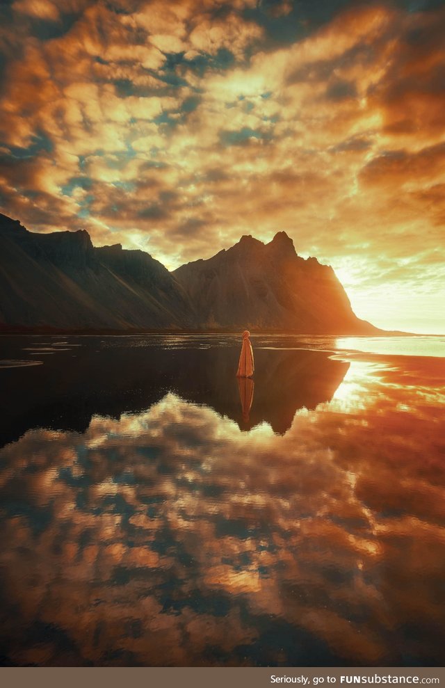 I took a photo of my girlfriend on a beach In Iceland at sunrise