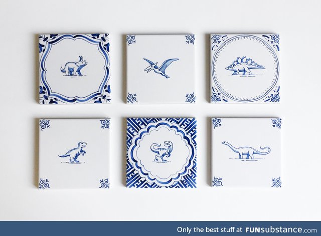 I love dinosaurs and Delftware ceramics. Just combined two my big passions hand-painting