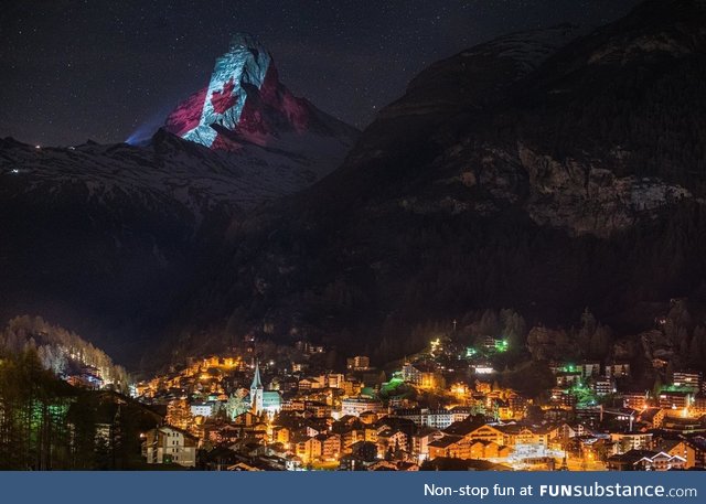 Switzerland lit up the Matterhorn in attempt to provide hope to Canadians