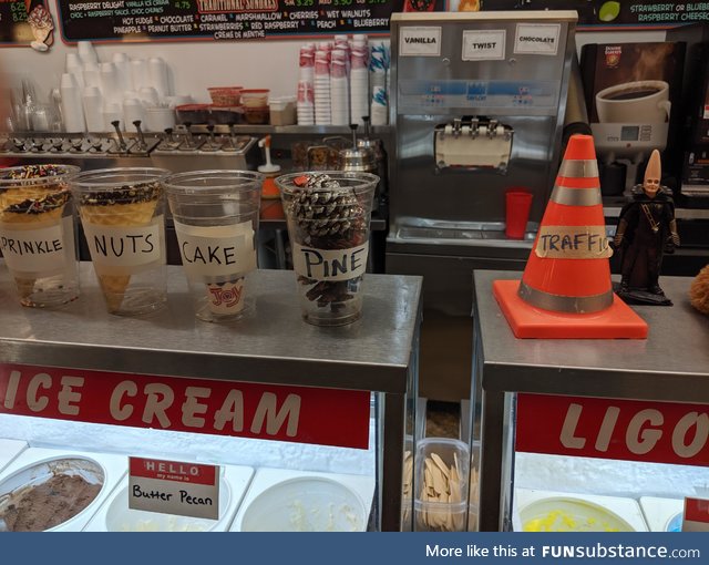 At an ice cream place we saw on vacation