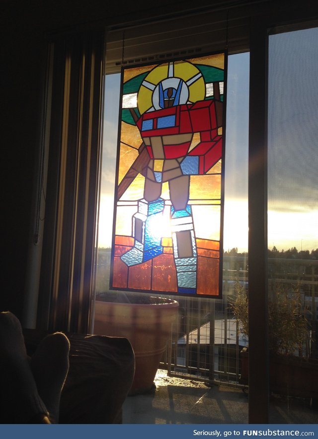 Optimus prime stained glass art