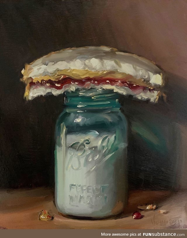 “PBJ & Jar of Milk (vintage)” My oil painting