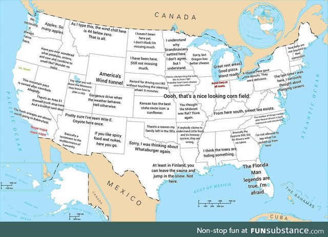 Map of the US by a truck driver who has seen most of it