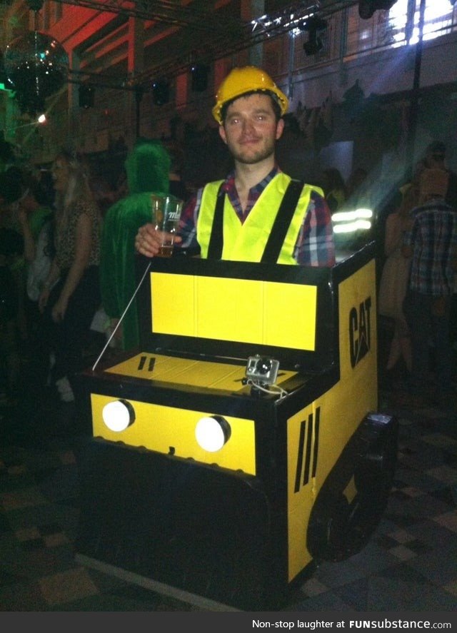 He dressed up as a bulldozer for a jungle themed party