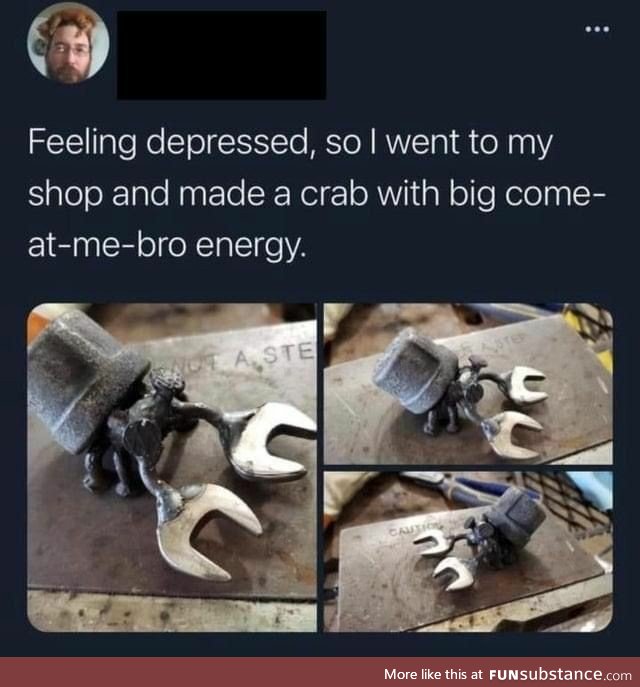 Crab with big Come at me bro Energy