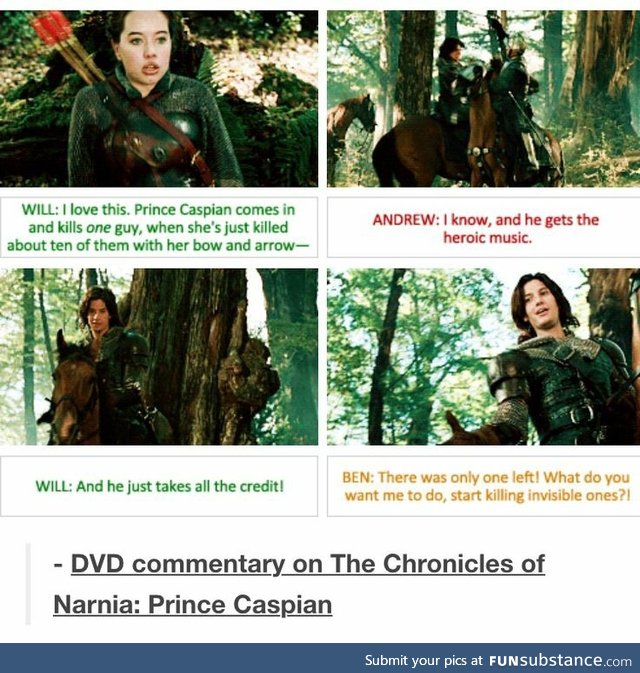 Chronicles of Narnia - even if you kill the invisible guys, That STILL only counts as one