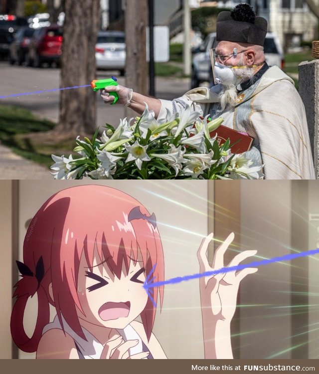 Pew pew. Begone demon! Pew pew