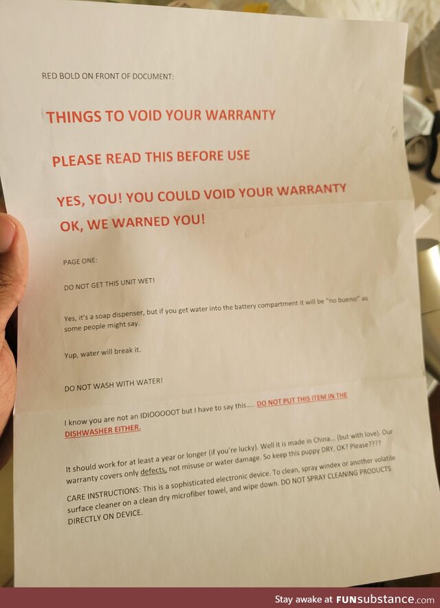 My mother ordered a soap dispenser from Amazon and THIS was the warranty information