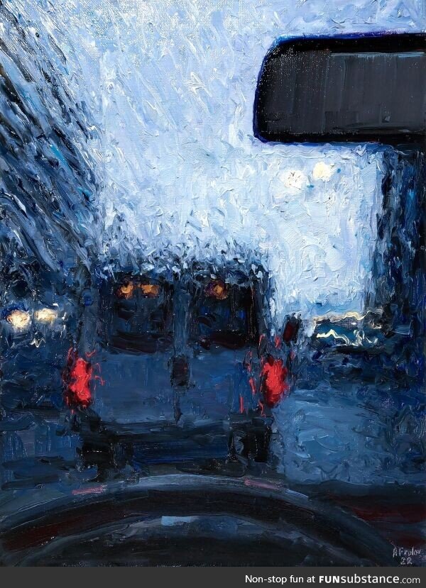 At a Gas Station, My oil painting