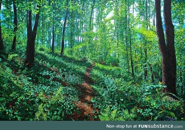 Painting of a trail through the woods