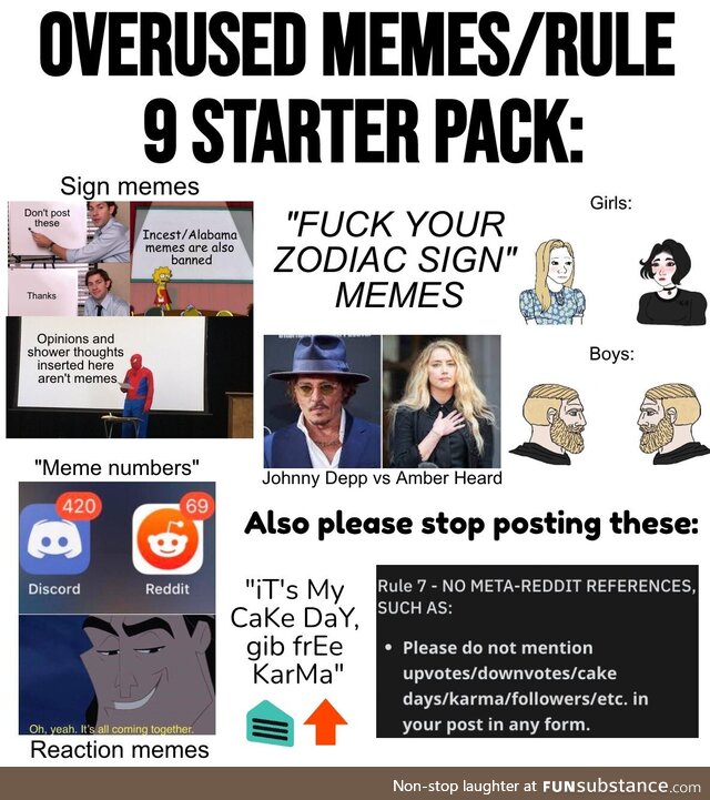 A reminder from the Mod team that these overused memes are banned! Be creative and keep
