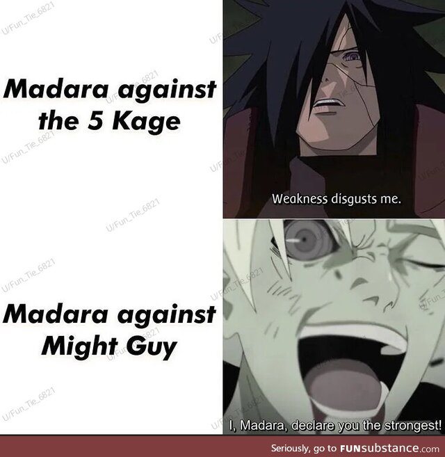 Wich anime characters wouldnt disgust Madara on a fight ?