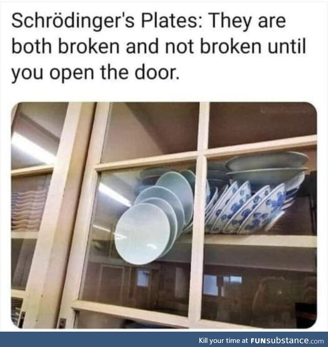 Schroedinger's plates: Both broken and not broken until you open the door