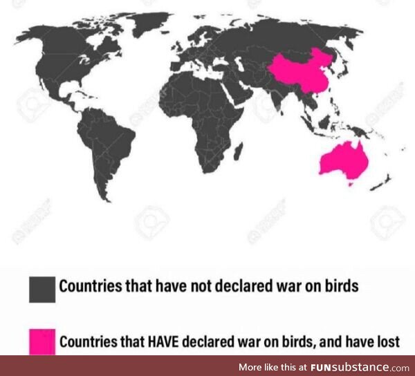 Map of the countries that have declared war on birds and have lost