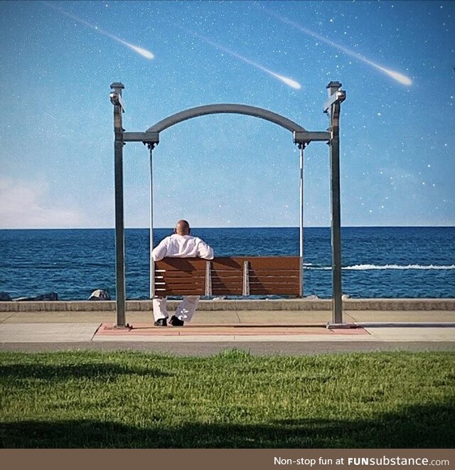 Image of my dad sitting by the lake front with some added affects